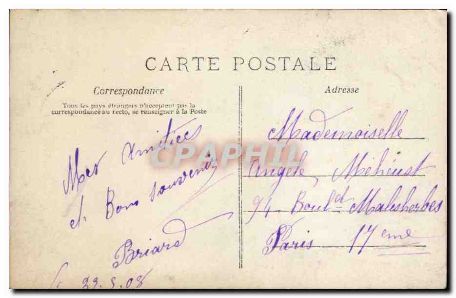 Frau in einem rosa und blauen Kleid mit Blumenstrauß — Frohe Geburtstage — A.N. PARIS n°559 — Rückseite