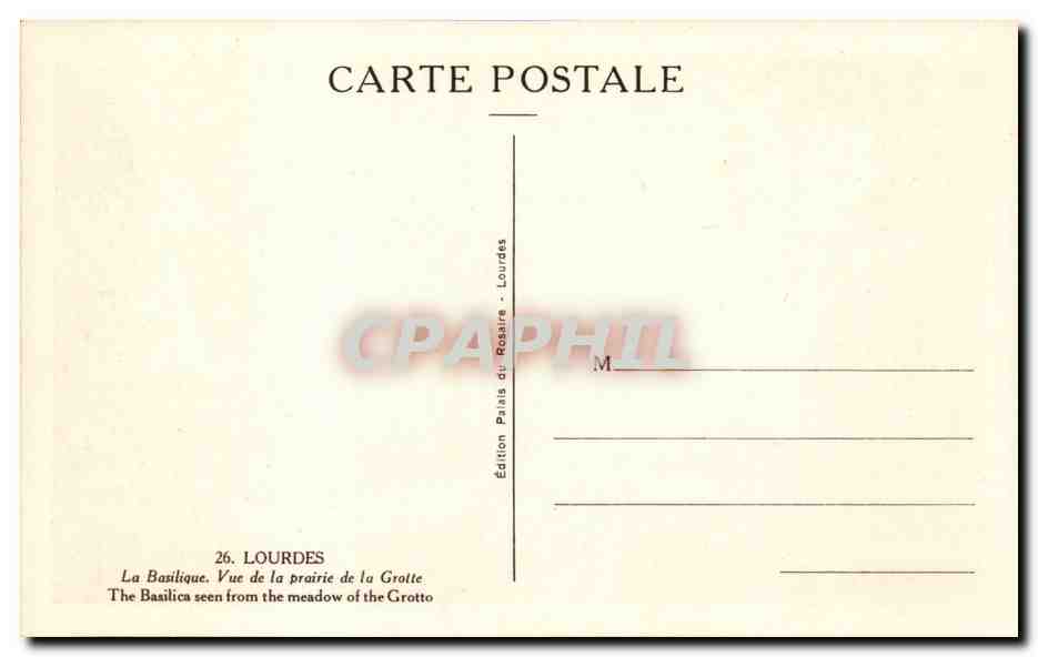 Lourdes - La Basilique - Vue de la Prairie de la Grotte - CPA  — Rückseite