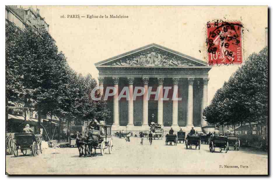 Paris - 8 - Eglise de la Madeleine - caleche - CPA 