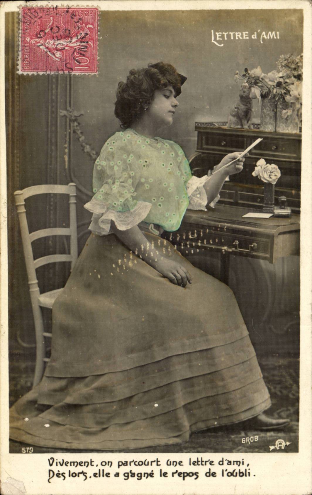 Femme lisant une lettre d'amour — GROB — n° 579