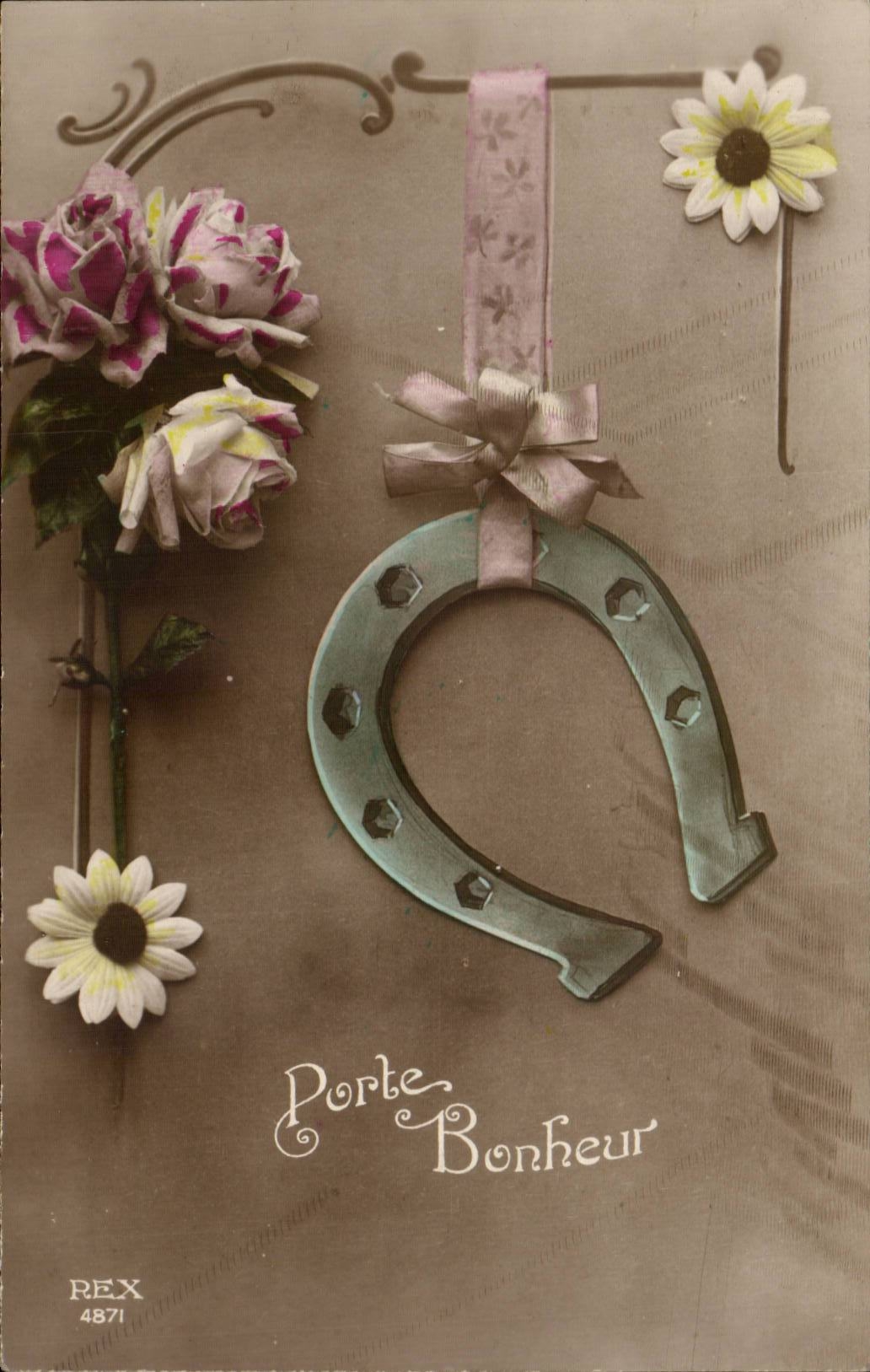 Fleurs - Flowers - Daisies - Porte Bonheur - Cheval a Fer - Horseshoe - CPA 