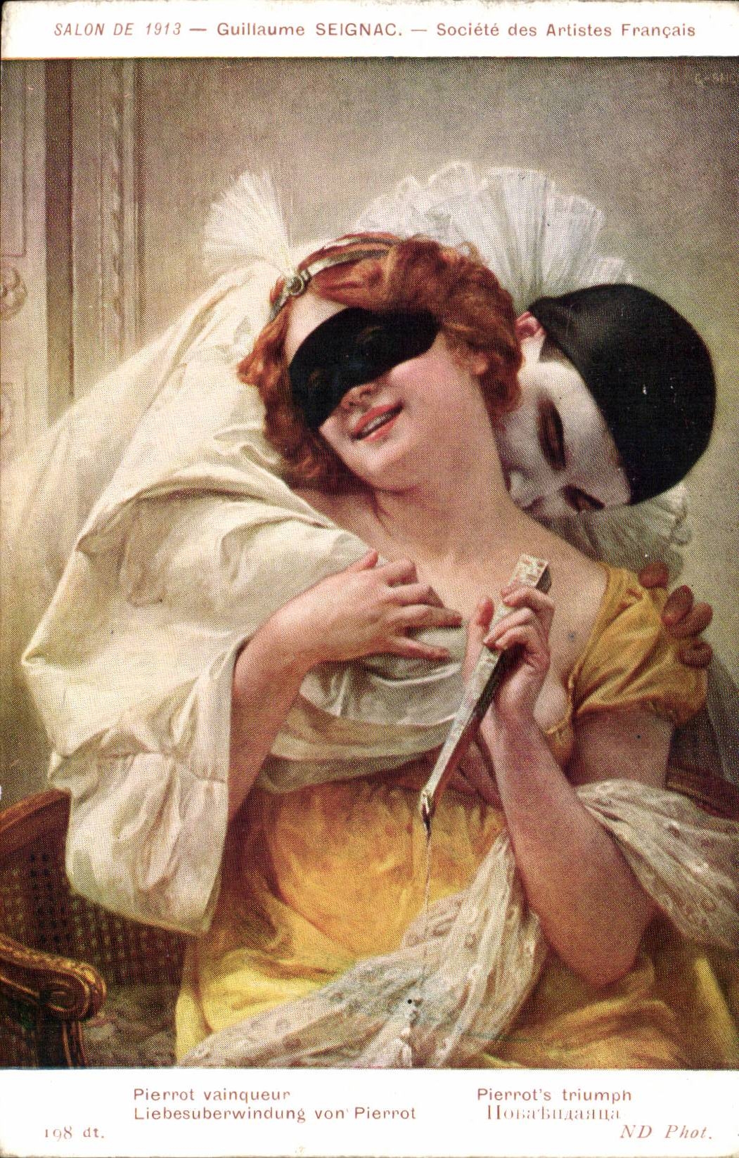 Arts - Tableaux - Salon 1913 - Guillaume Seignac - Pierrot costume - masque - CPA 