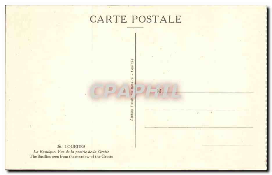 Lourdes - La Basilique - Vue de la Prairie de la Grotte - CPA  — Verso
