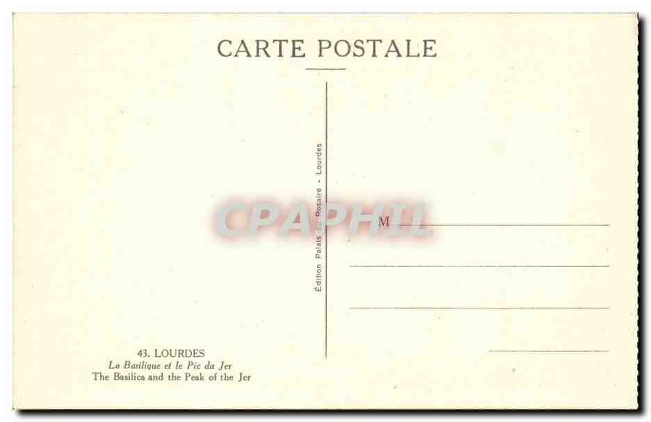 Lourdes - La Basilique - Pic du Jer - CPA  — Verso