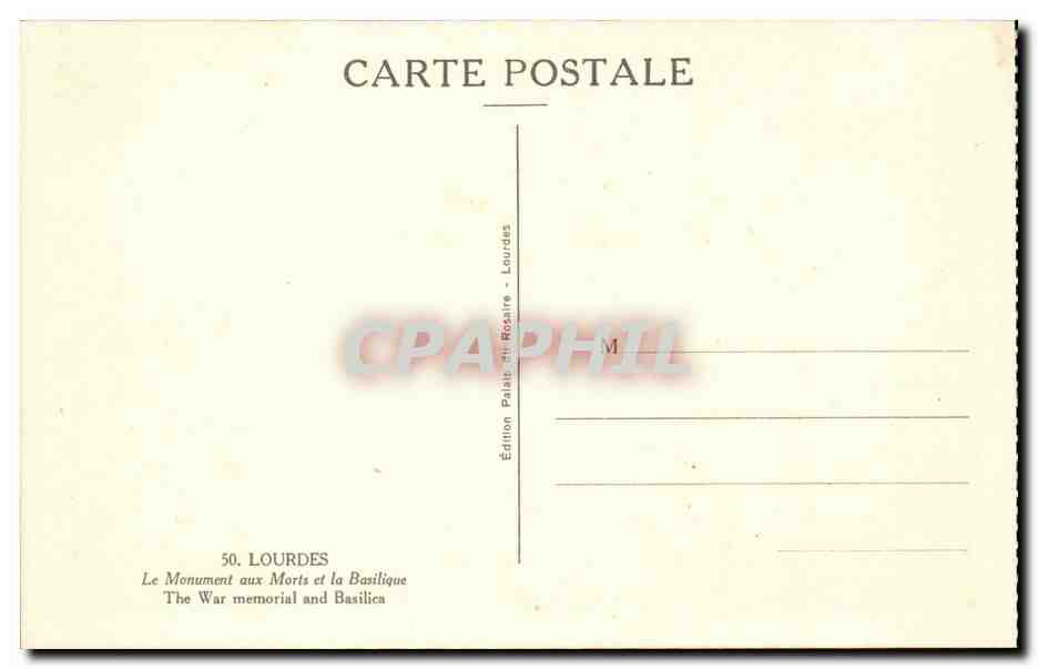 Lourdes - La Basilique - Le Monument aux Morts - CPA  — Verso