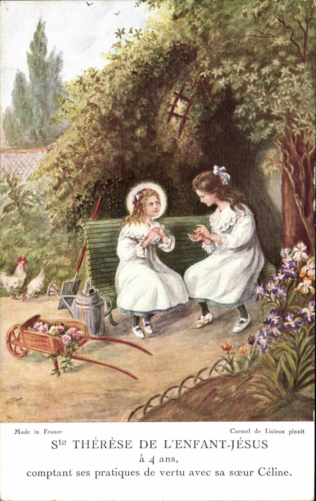 CPA Fantaisie Ste Therese de l'enfant Jesus a 4 ans comptant ses pratiques de vertu avec sa soeur CEline