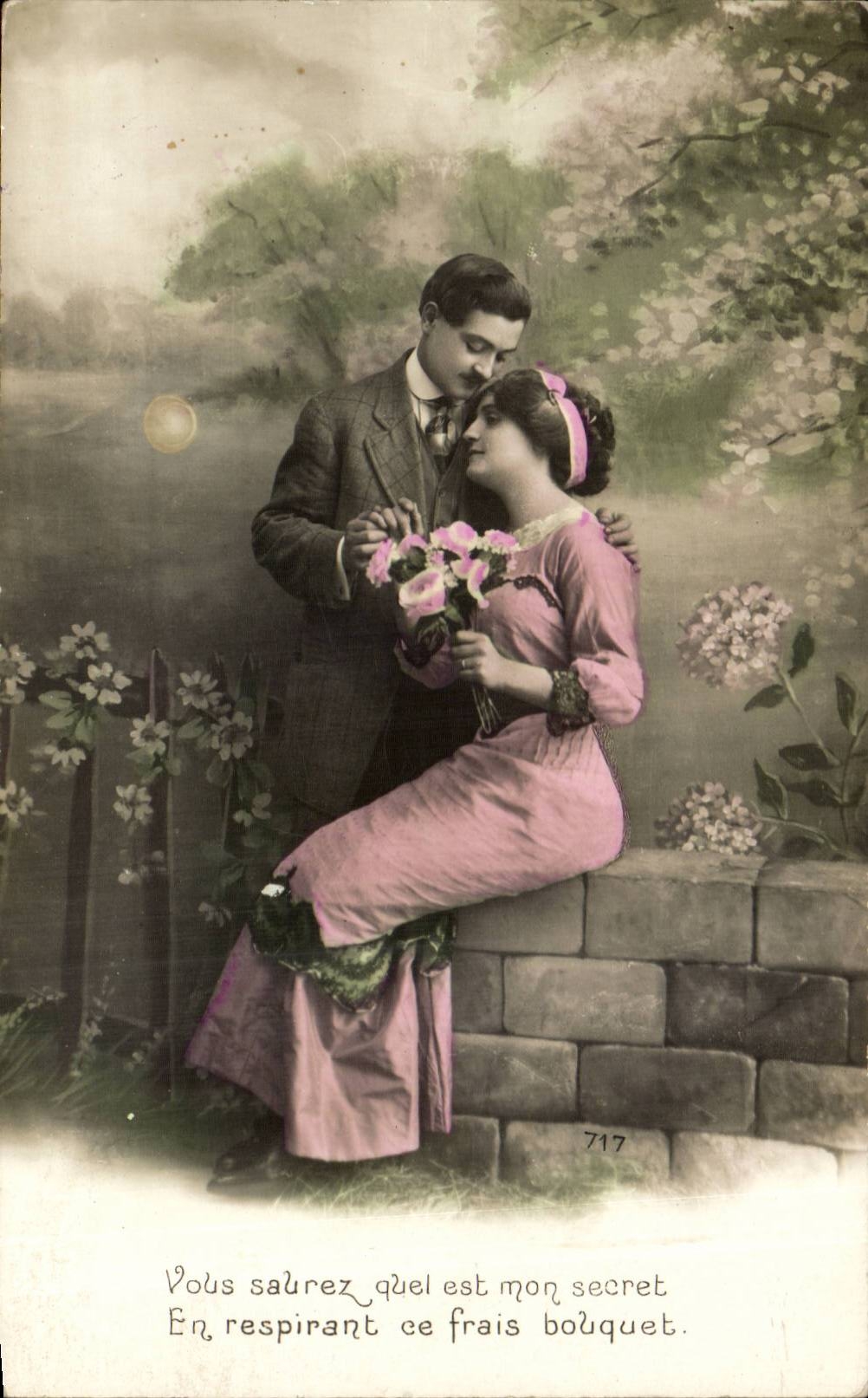 Couple amoureux — scène de jardin — éditeur anonyme, n° 717