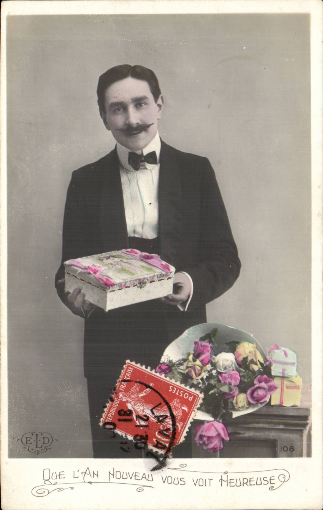 Homme en costume de soirée — souhait de bonne année — ELD, n°108