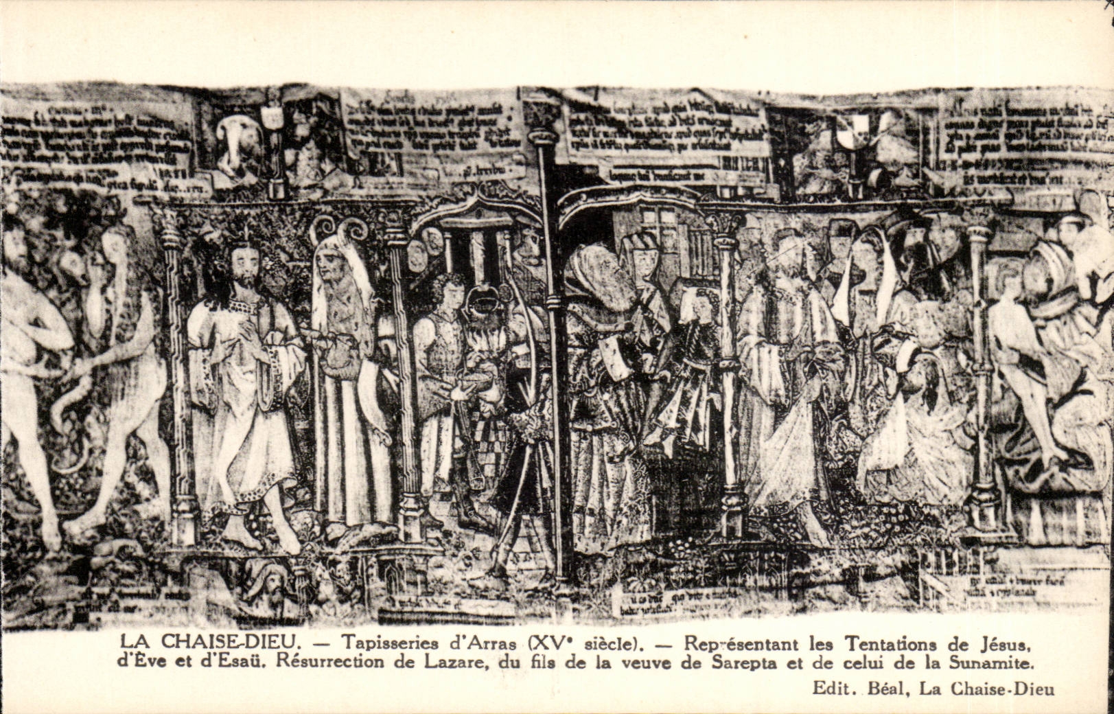 La Chaise-Dieu — Tapisseries d'Arras (XVe siècle) — Représentant les Tentations de Jésus, d’Ève et d’Esau, Résurrection de Lazare, du fils de la veuve de Sarepta et de celui de la Sunamite.
