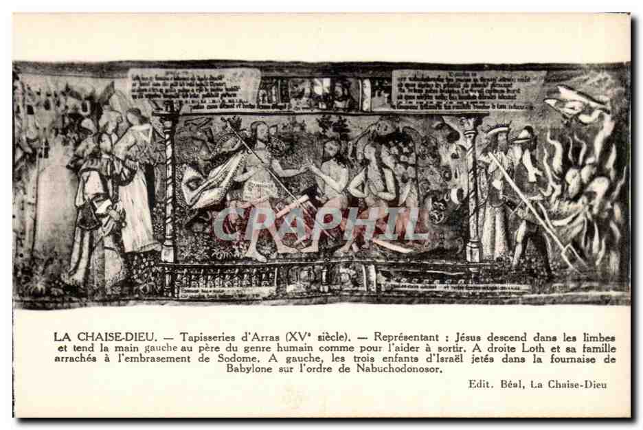 La Chaise-Dieu — Tapisseries d'Arras (XVe siècle) — Représentant Jésus descendant dans les limbes et Loth et sa famille arrachés à l'embrasement de Sodome