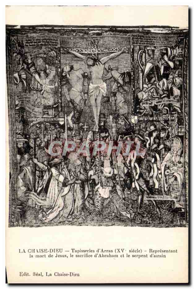 La Chaise-Dieu — Tapisseries d'Arras (XVe siècle) — Représentant la mort de Jésus, le sacrifice d'Abraham et le serpent d'airain
