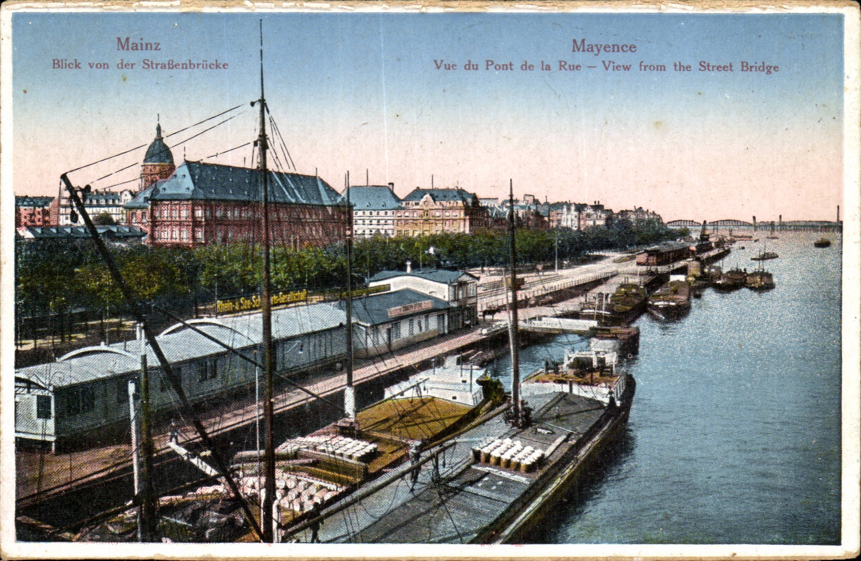 Mainz CPA Vue du pont de la rue