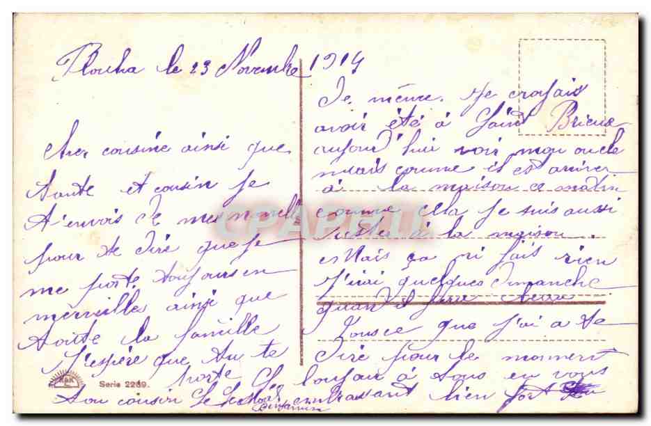 Liebespaar unter einem Rosenreben — Verlag 'Serie 2269' — Datierung 23. November 1914 — Rückseite