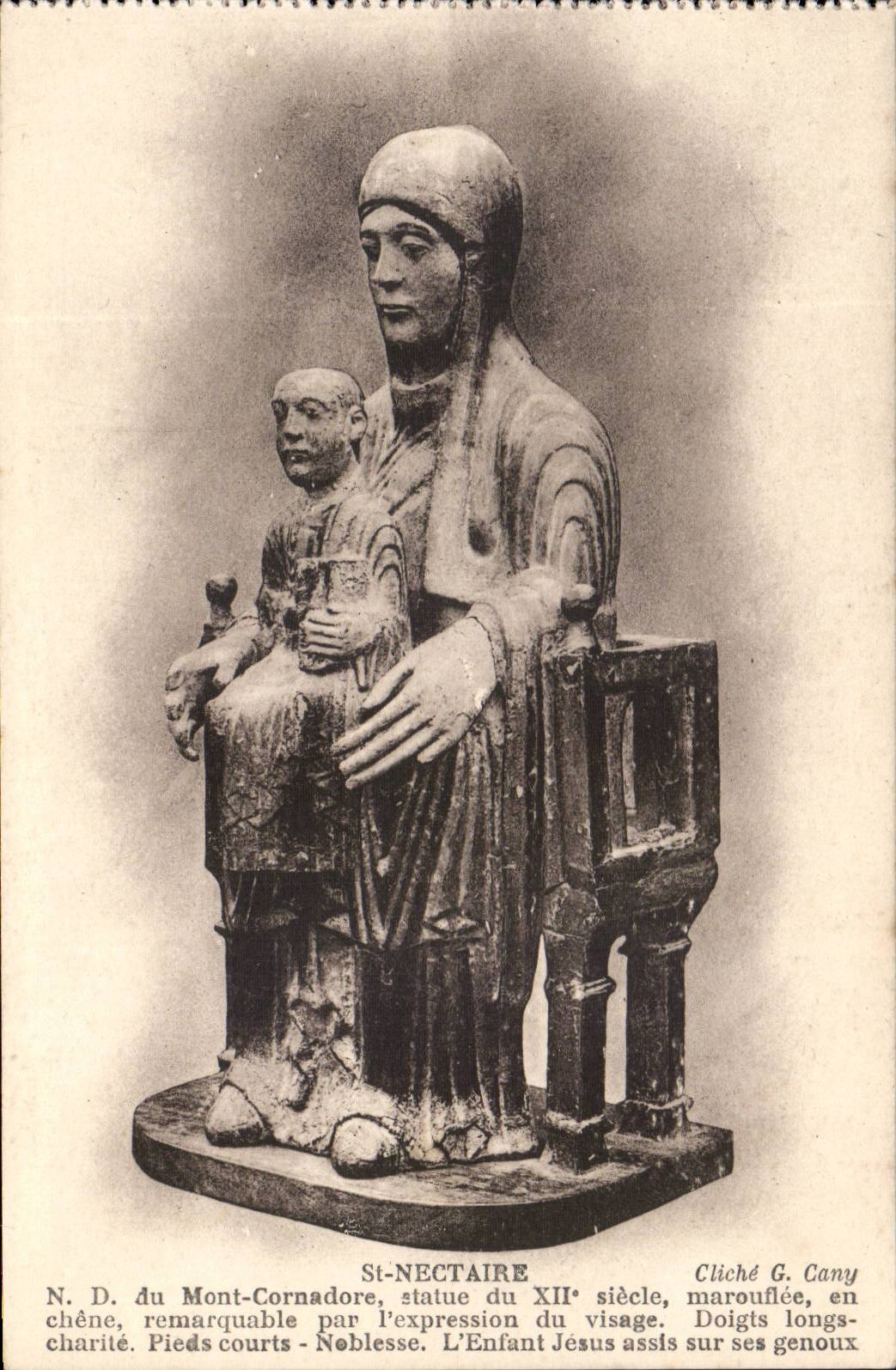 N.D. du Mont-Cornadore — statue du XIIe siècle — Cliché G. Cany