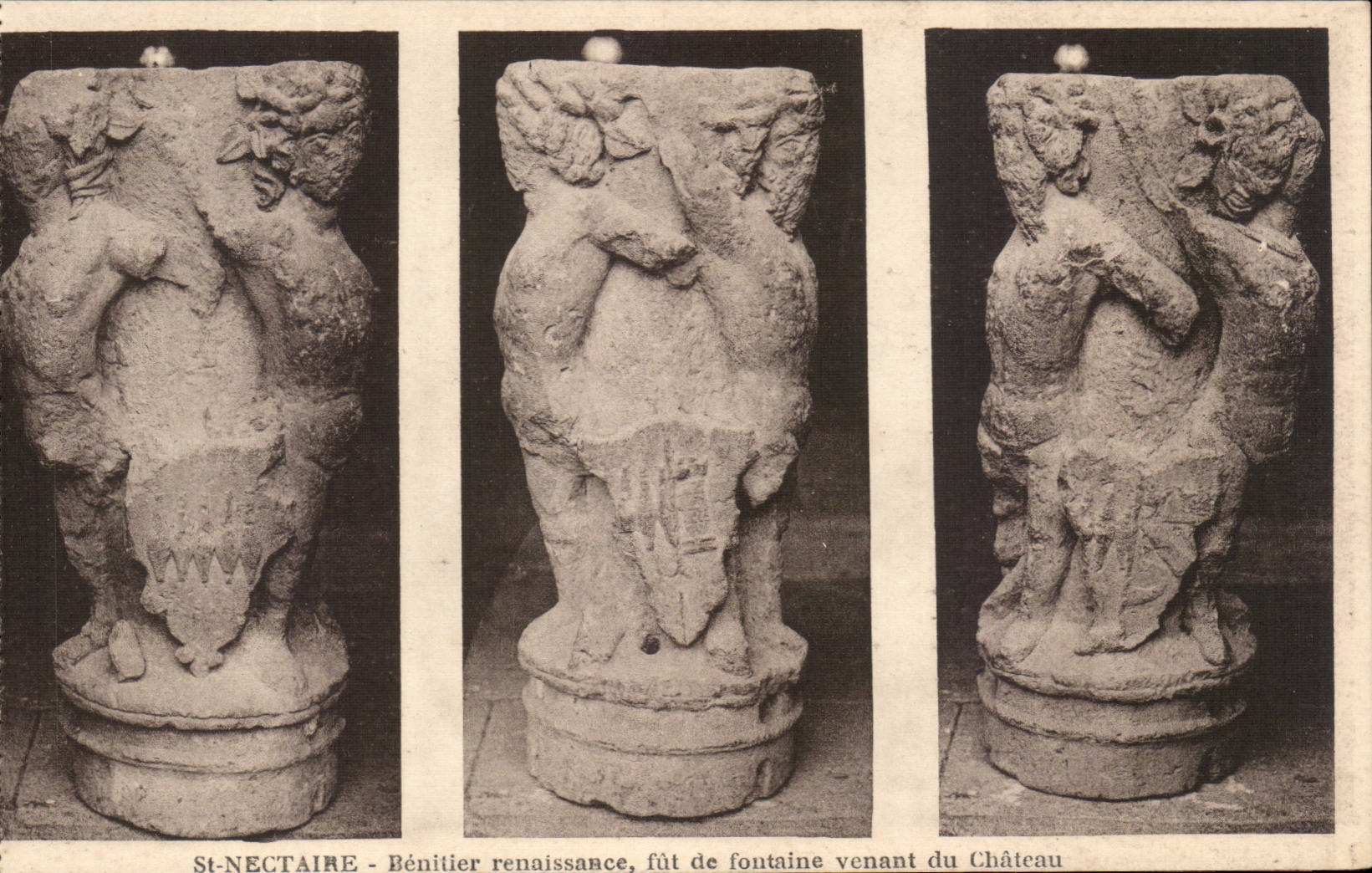 St-Nectaire - Bénitier renaissance, fût de fontaine venant du Château