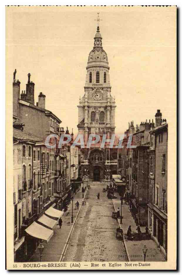 Bourg-en-Bresse (Ain) — Rue et Église Notre-Dame — Éditeur: Paris Combier & Fils, n° 55