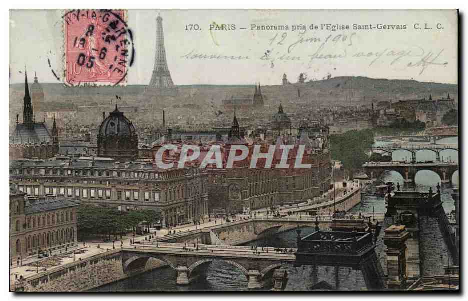 Paris CPA Panorama pris de l'eglise Saint Gervais (Tour Eiffel)