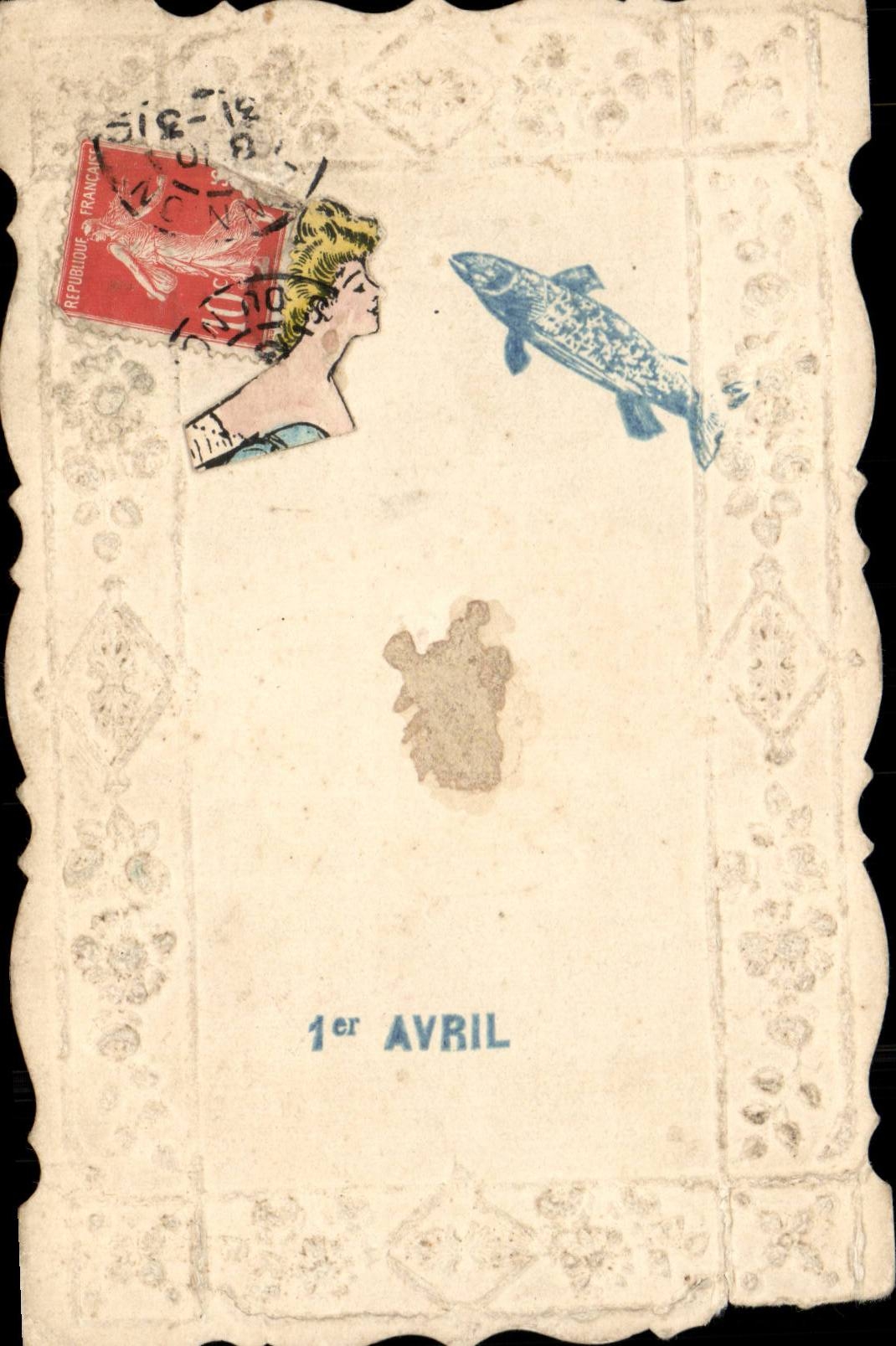 CPA Fantaisie Femme 1er avril Poisson