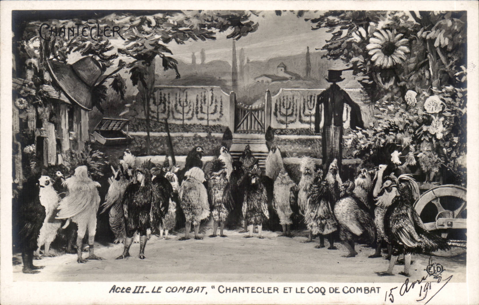 CPA Fantaisie Chantecler Acte III le combat Chantecler et le coq de combat