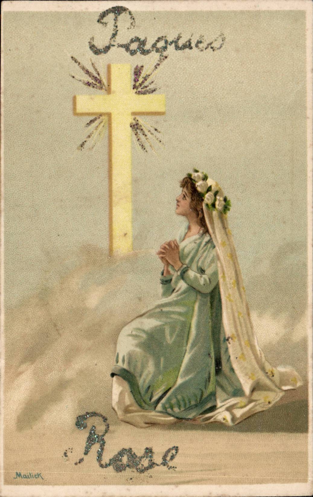 CPA Fantaisie Enfant Paques Croix