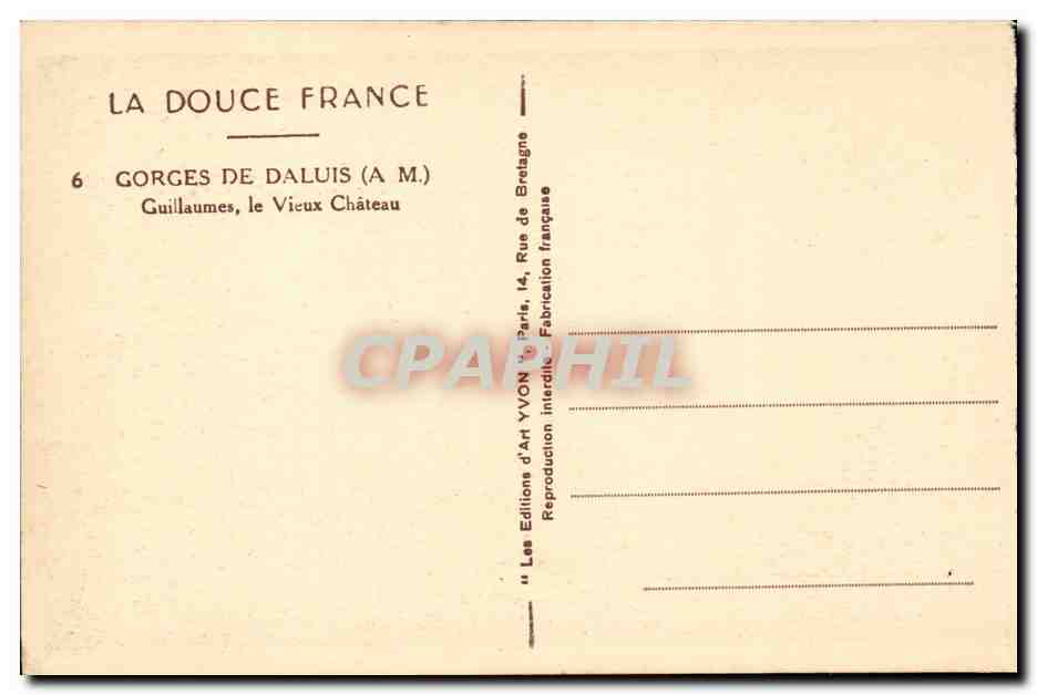 CPA Gorges de Daluis Guillaumes le vieux chateau — Rückseite