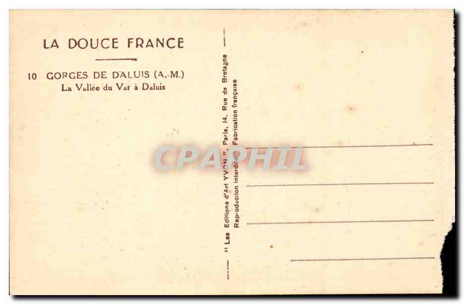 Gorges de Daluis — La Vallée du Var à Daluis — Éditions d'Art Yvon, Paris — Rückseite