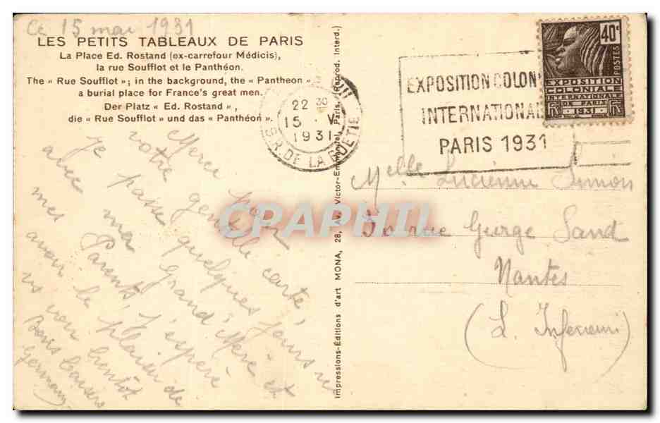 Paris CPA la place Edouard Rostand la rue Soufflot et le Pantheon — Rückseite