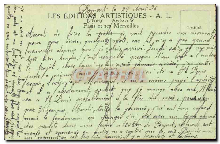 Paris CPA La tour Saint Jacques — Rückseite