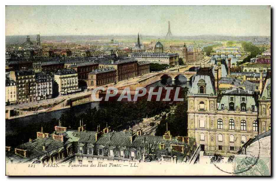 Paris CPA Panorama des huits ponts (Tour Eiffel)