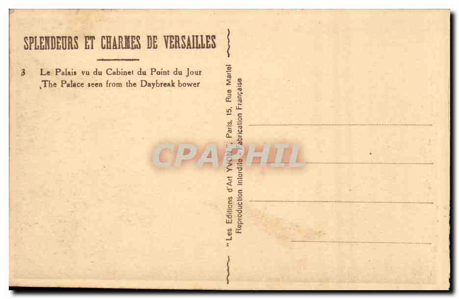 Versailles CPA Le palais vu du cabinet du point du jour — Verso