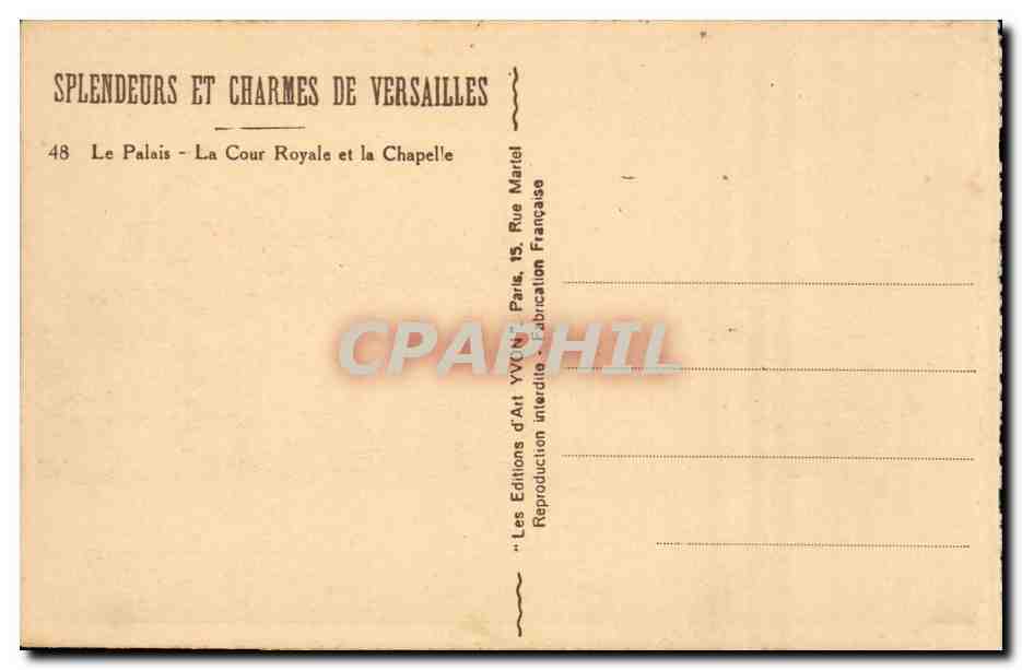 Versailles CPA La cour royale et la chapelle — Verso