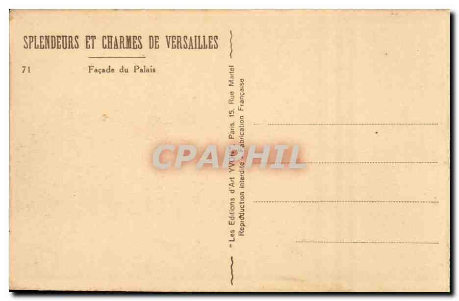 Versailles CPA Facade du palais — Verso
