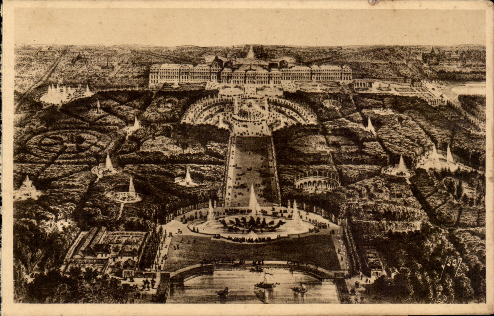 Versailles CPA Le palais et le parc vus a vol d'oiseau