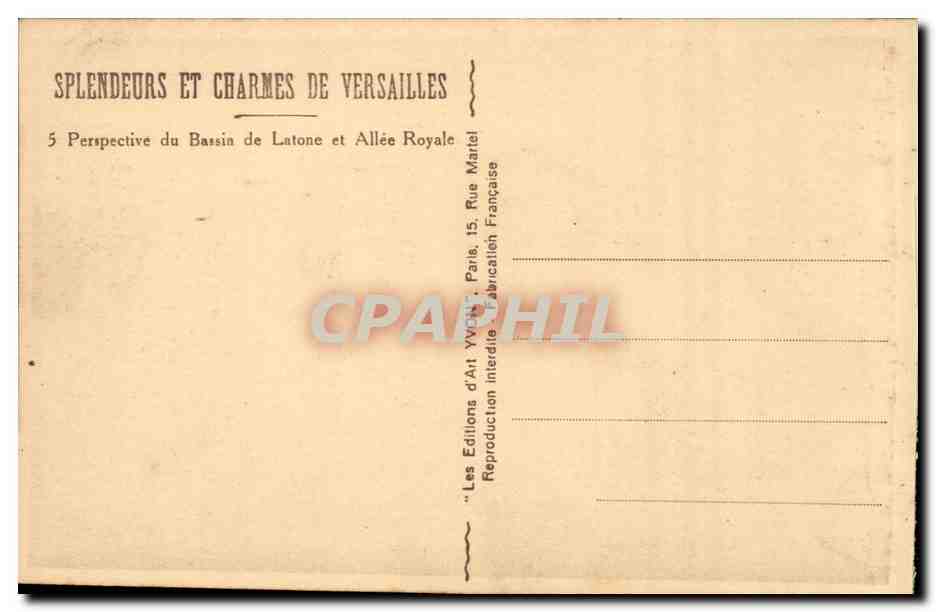 Versailles CPA Perspective du bassin de Latone et allee royale — Verso