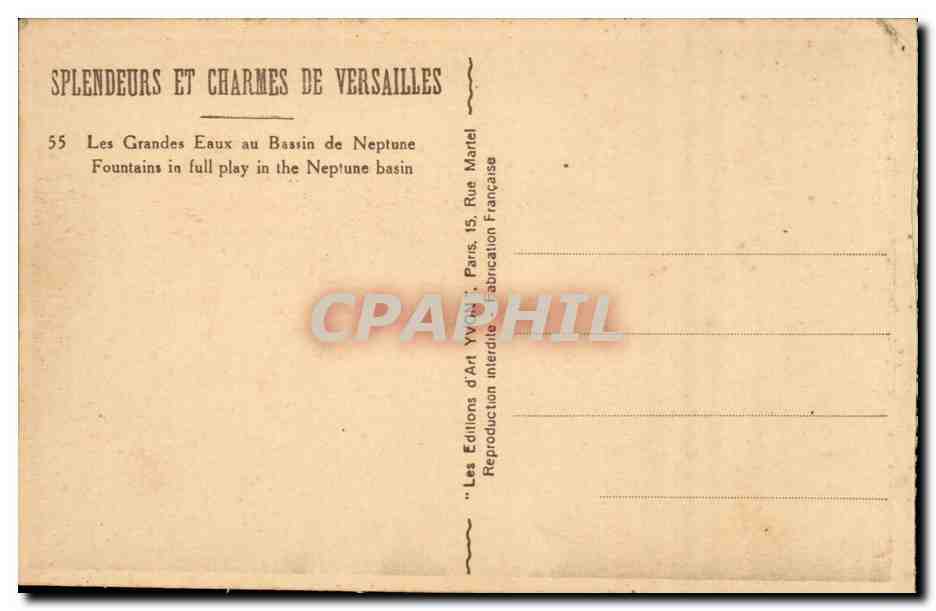 Versailles CPA Les grandes eaux au bassin de Neptune  — Verso