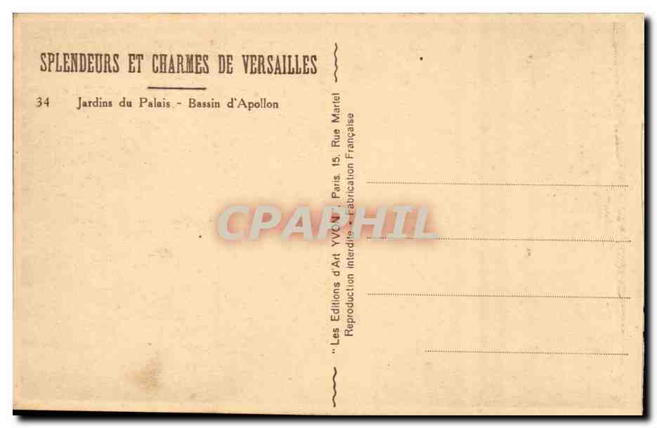 Versailles CPA Jardins du palais Bassin d'aPollon — Verso