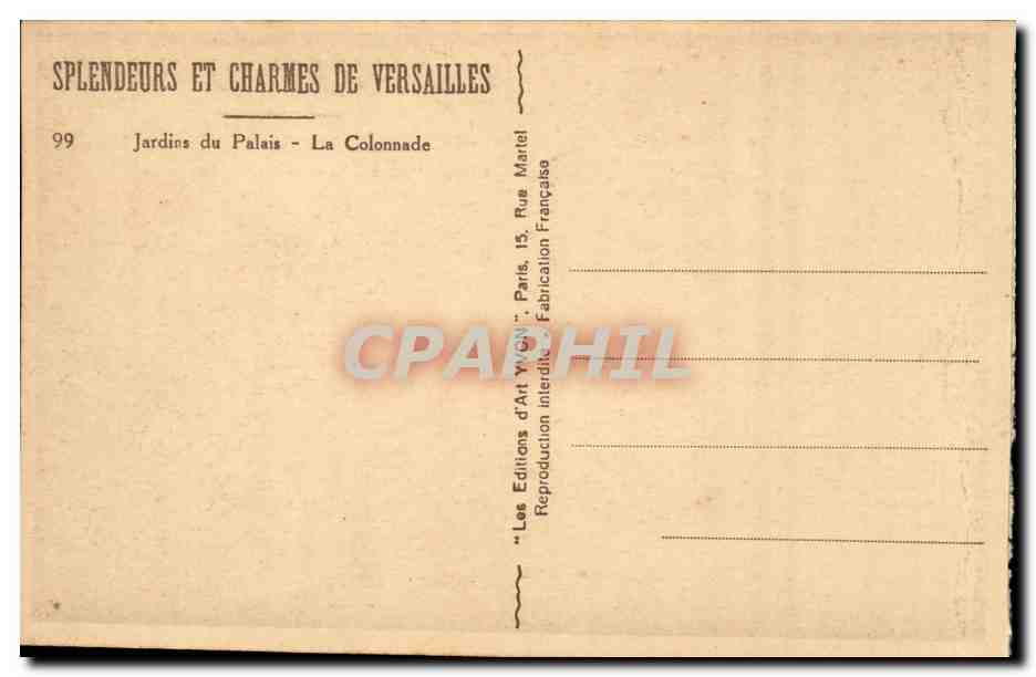 Versailles CPA Jardins du palais La colonnade — Verso