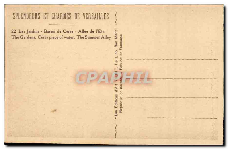 Versailles CPA Les jardins Bassin de Ceres Allee de l'ete — Verso