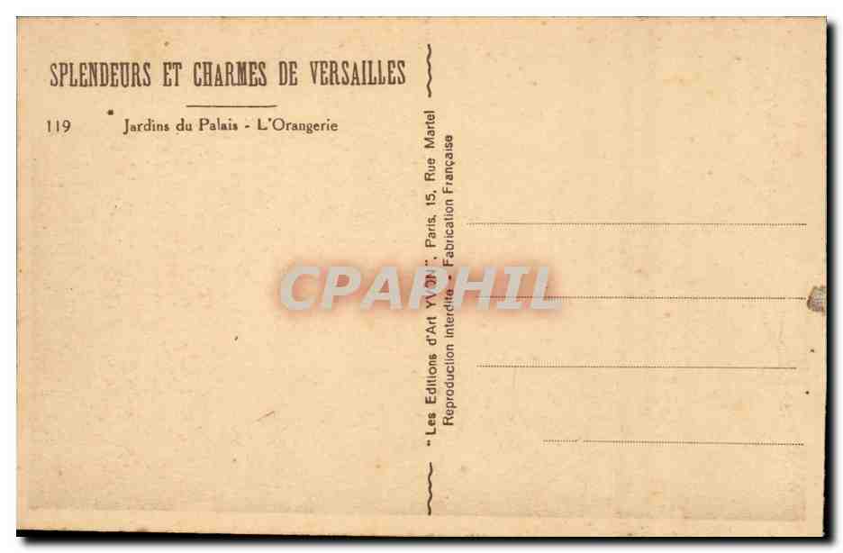 Versailles CPA Jardinds du palais L'orangerie — Verso