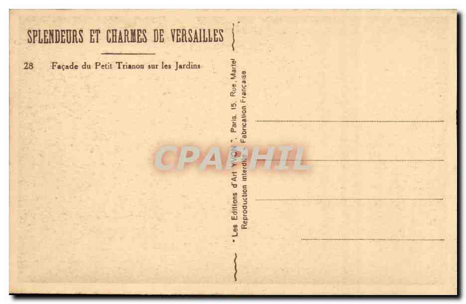Versailles CPA Facade du petit TRianon sur les jardins — Verso