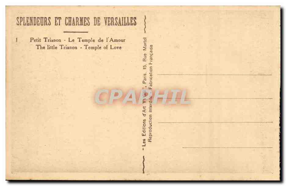 Versailles CPA Petit Trianon Le temple de l'amour — Verso