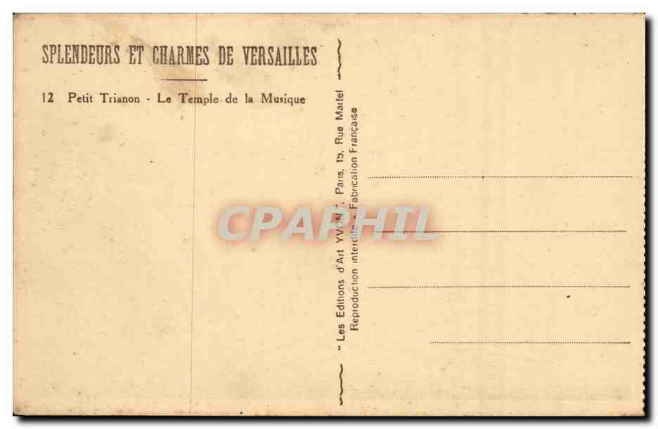 Versailles CPA Petit Trianon le temple de la musique — Verso