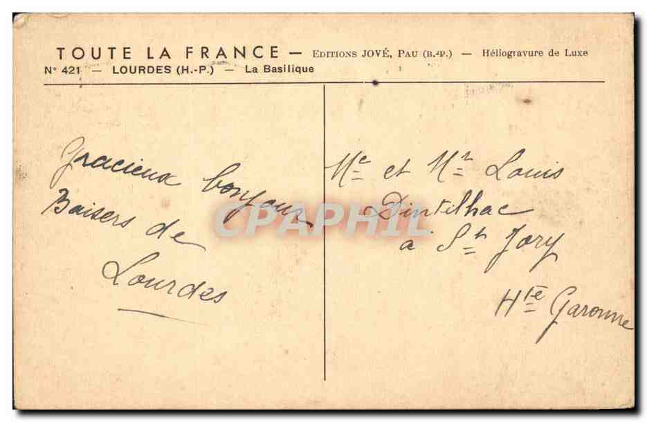 Lourdes CPA La basilique — Verso