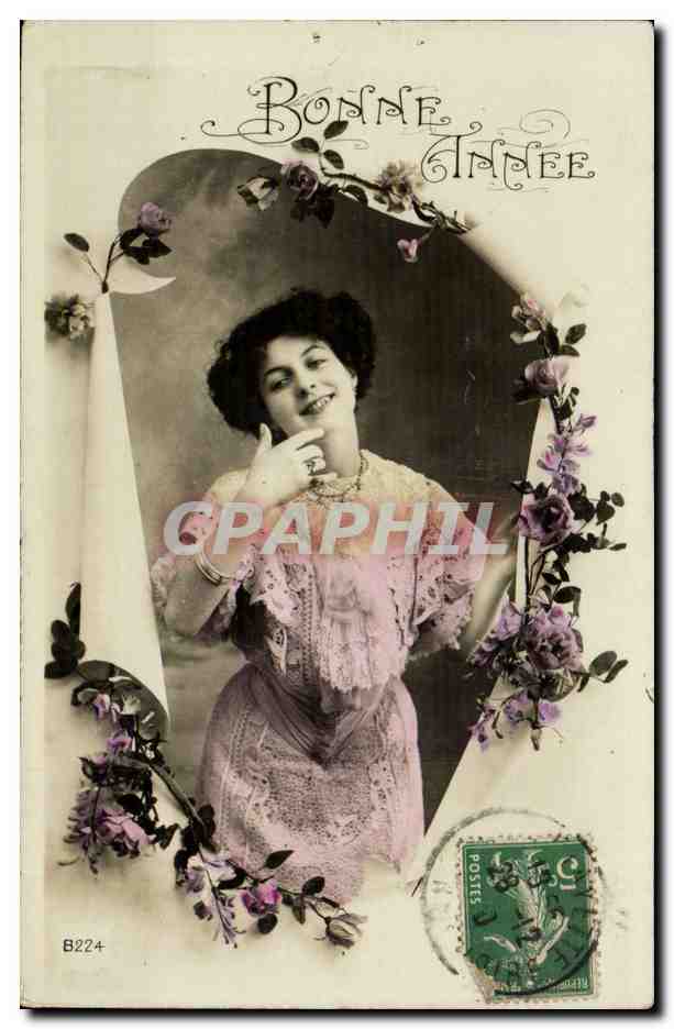 Femme en robe de dentelle rose — Bonne Année — Graphphil B224