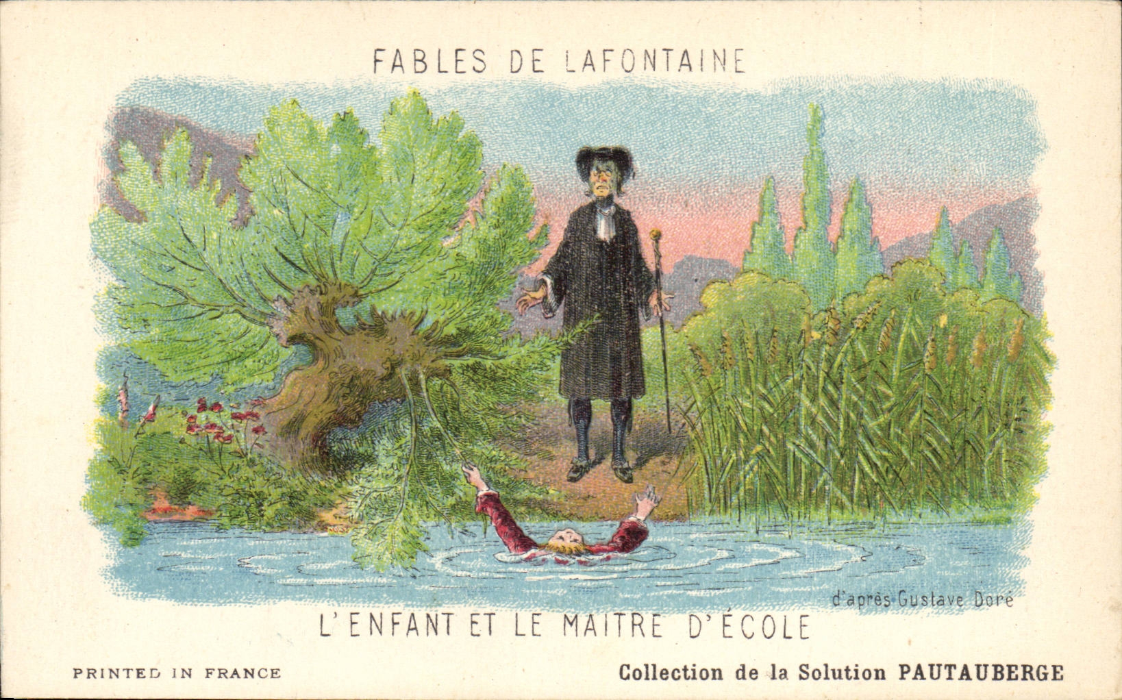 CPA Fantaisie FAbles de la Fontaine l'enfant et le maitre d'ecole (Pautauberge Gustave Dore)