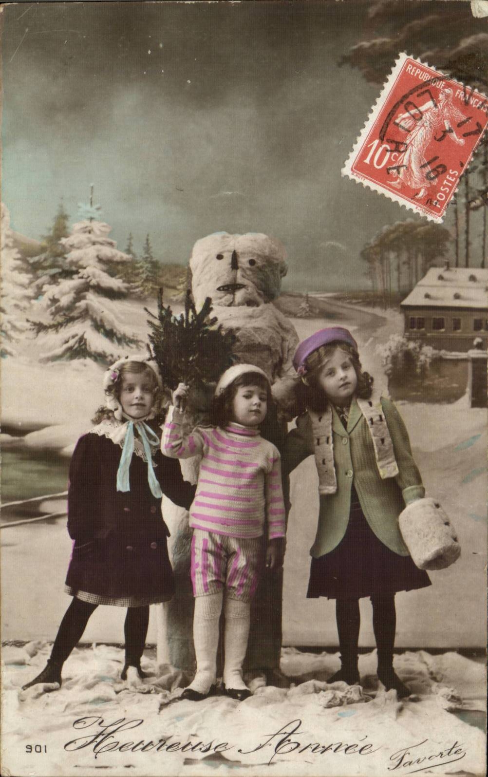 CPA Fantaisie Enfants et bonhomme de neige