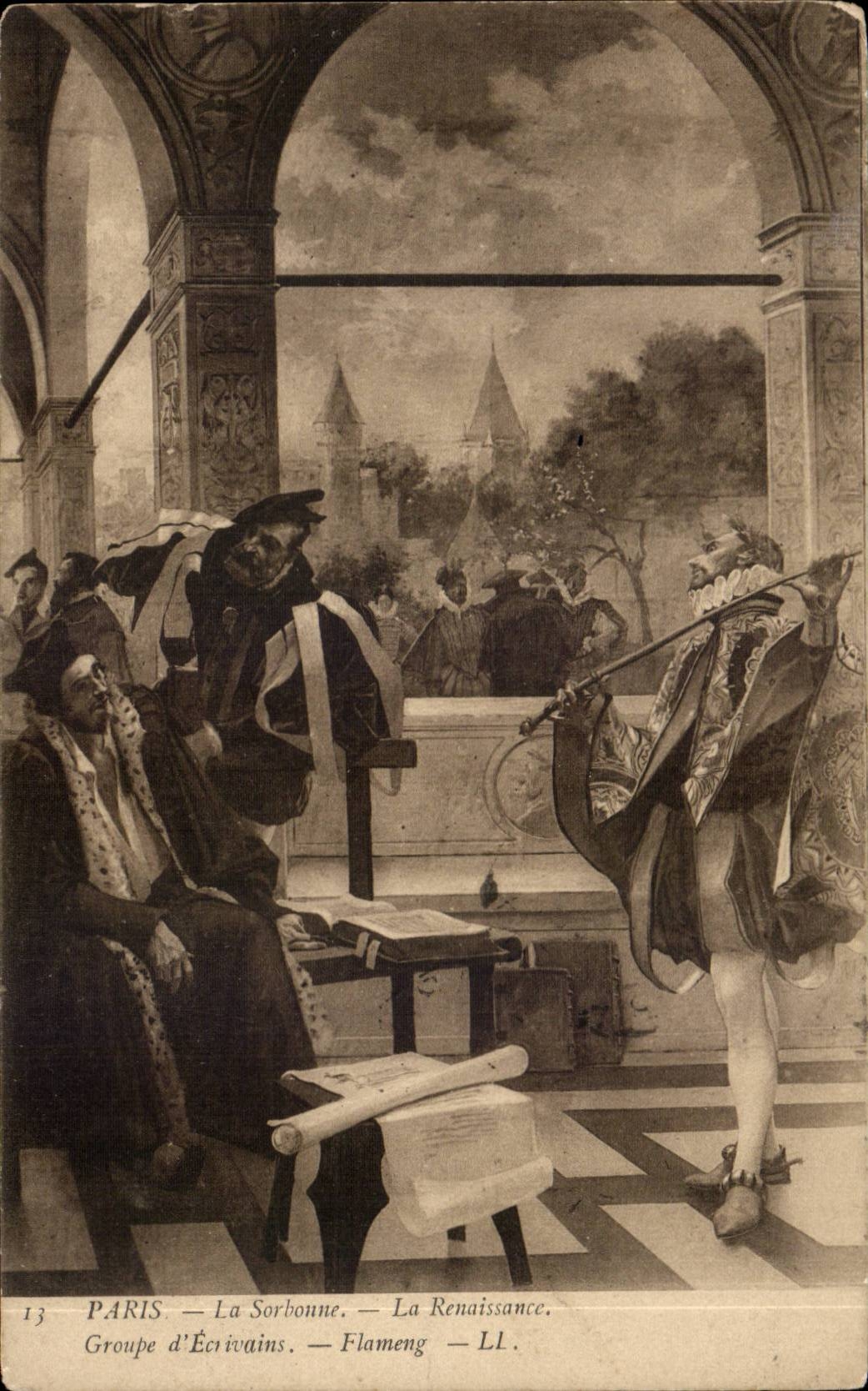 Paris CPA La Sorbonne La Renaissance GRoupe d'ecrivains Flameng