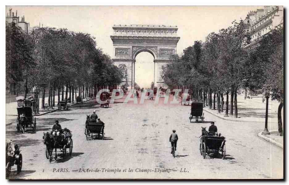 Paris CPA L'arc de Triomphe et les Champs Elysees