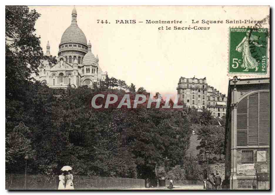 Paris CPA SAcre Coeur Montmartre le square Saint Pierre et le Sacre coeur