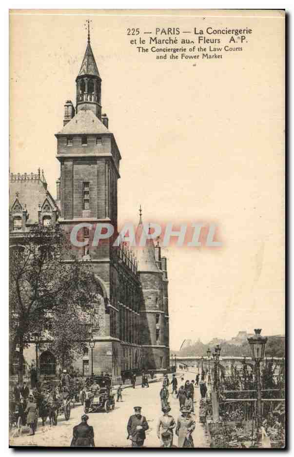 Paris CPA La Conciergerie et le marche aux fleurs 